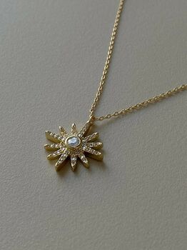 Dainty 14 K Gold Star Sun Necklace, 4 of 10