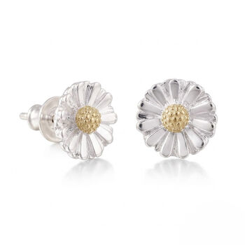 Daisy Silver And Solid Gold Studs, 8 of 9