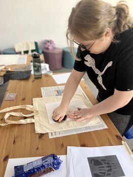 Linocut Tote Bag Workshop Experience In Manchester, 2 of 8