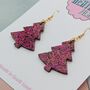 Red Wine / Hot Pink And Gold Glitter Christmas Tree Earrings Small And Large, thumbnail 2 of 9