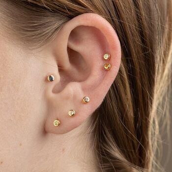 Gold Plated September Sapphire Birthstone Teeny Stud Earrings, 2 of 3