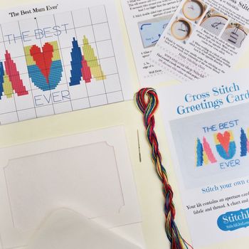 Geometric Diy Mothers Day Card Cross Stitch Kit, 3 of 4