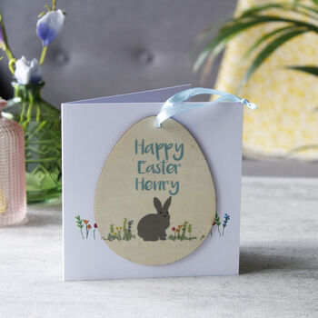 Personalised Easter Rabbit Wooden Decoration And Card, 5 of 5