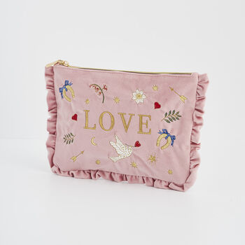 Pink Love Velvet Embroidered Pouch, 5 of 7