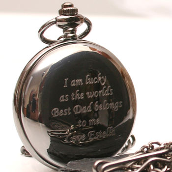 Engraved Black Plated Pocket Watch Intricate Design, 3 of 6
