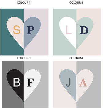 Personalised Love Heart Initials Canvas Wedding Print, 3 of 3