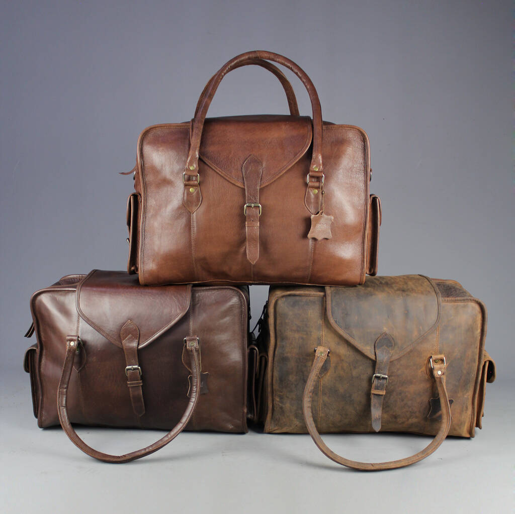 large personalised vintage style leather cabin bag by vintage child