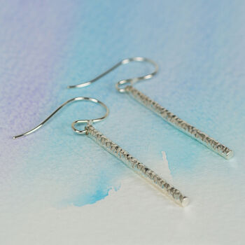 Hammered Silver Round Bar Drop Earrings, 6 of 8