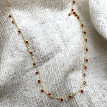 Red Coral Beaded Sterling Silver Chain Necklace, 4 of 5
