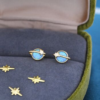 Blue Opal Planet Stud Earrings In Sterling Silver, 4 of 10