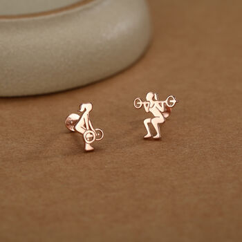 Sterling Silver Powerlifting 16 G Mismatched Flat Back Labret Earrings, 2 of 12