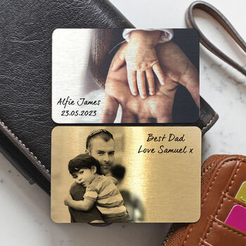 Personalised Wallet Or Purse Metal Photo Cards For Dad, 2 of 5