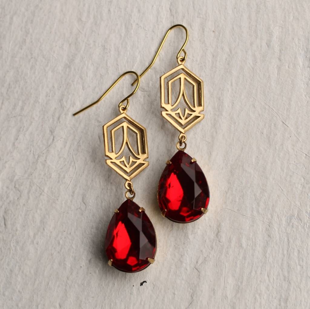 Ruby Red Deco Teardrop Earrings With Connector By Silk Purse, Sow's Ear ...