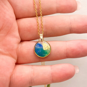 Blue, Green And Gold Foil Elegant Circle Necklace, 7 of 11