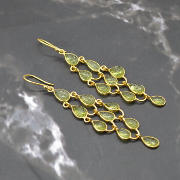 Long Peridot Earrings: Gold Plated Silver, Dangle Drop, 4 of 6