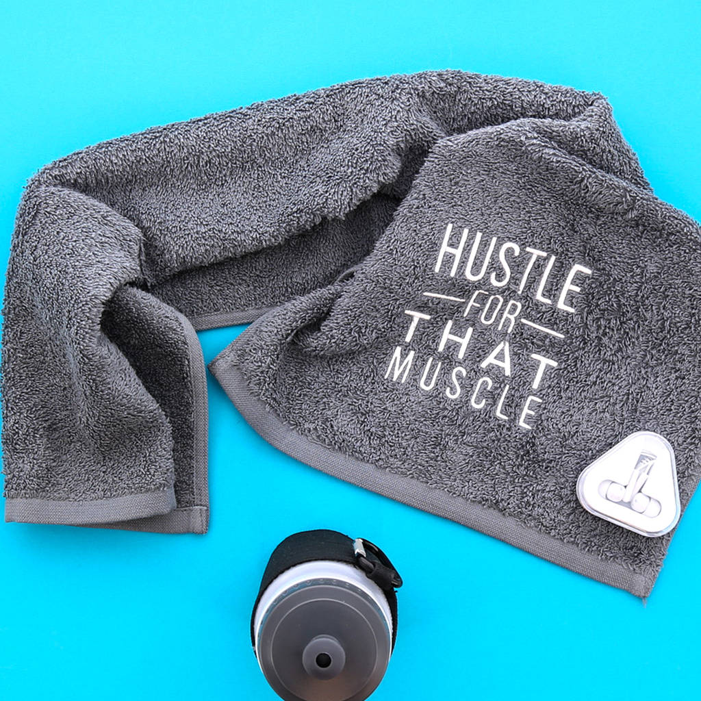 Hustle For That Muscle Embroidered Gym Towel, 1 of 3