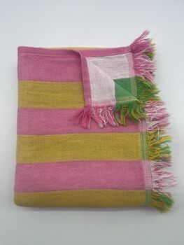 Dolce 100% Cotton Modern Striped Beach Towel Pink / Yellow And Green, 3 of 11
