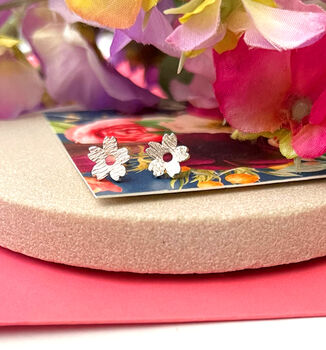 Sterling Silver Small Cherry Blossom Earrings, 2 of 12