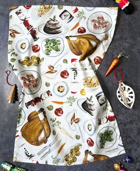 Christmas Dinner Tea Towel | 100% Cotton | Holiday Kitchen Accessory, 3 of 5