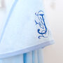 Personalised Baby Blue Hooded Towel With Monogram, thumbnail 2 of 4