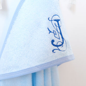 Personalised Baby Blue Hooded Towel With Monogram, 2 of 4