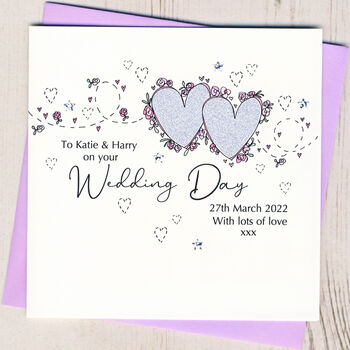 Personalised Floral Hearts Wedding Card, 3 of 4