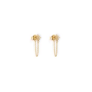 White Topaz Vega Star 14k Gold Vermeil Chain Stud Earrings, 2 of 7
