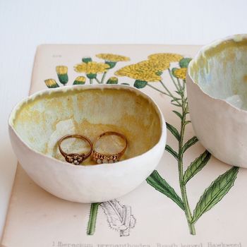 Handmade Mini Textural Yellow Ceramic Ring Dish Bowl, 2 of 7
