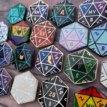 Customisable Dice D20 Enamel Pins, 2 of 6