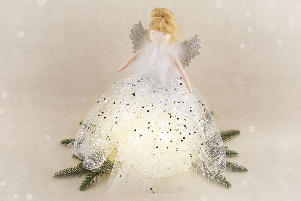 Large Light Up Silver Angel Christmas Tree Topper, 1 of 6