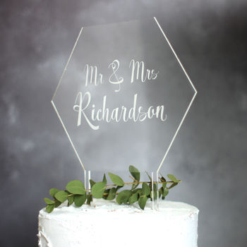 Personalised Wedding Cake Topper In Clear Acrylic, 4 of 5