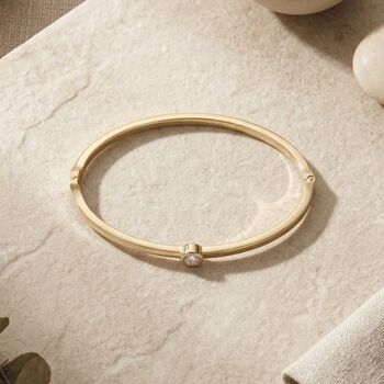 Solitaire Diamond Bangle Gold Non Tarnish Waterproof, 2 of 8