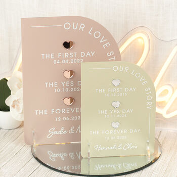 Modern Arch Love Story Acrylic 3D Wedding Sign, 2 of 7