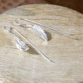 Sterling Silver Feather And Bar Drop Earrings, 4 of 5