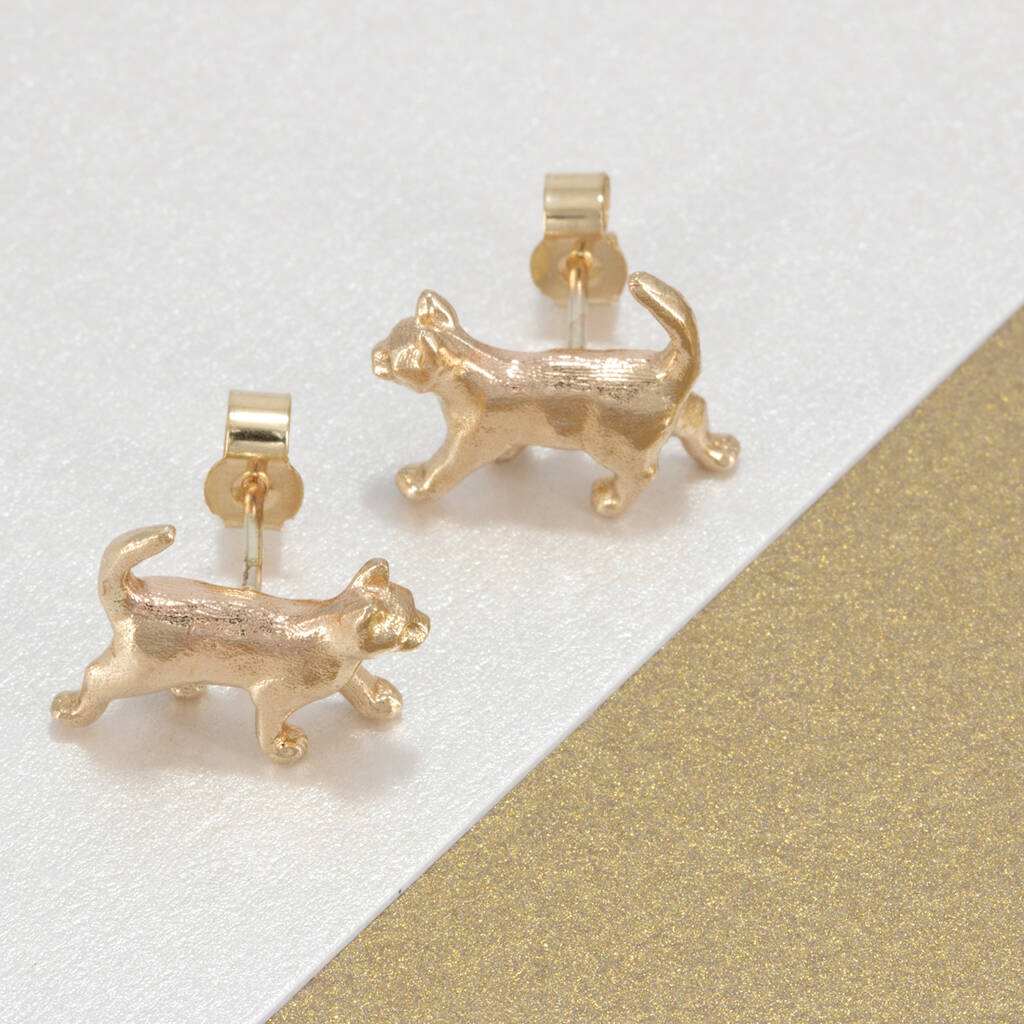 Gold cat earrings Clearance