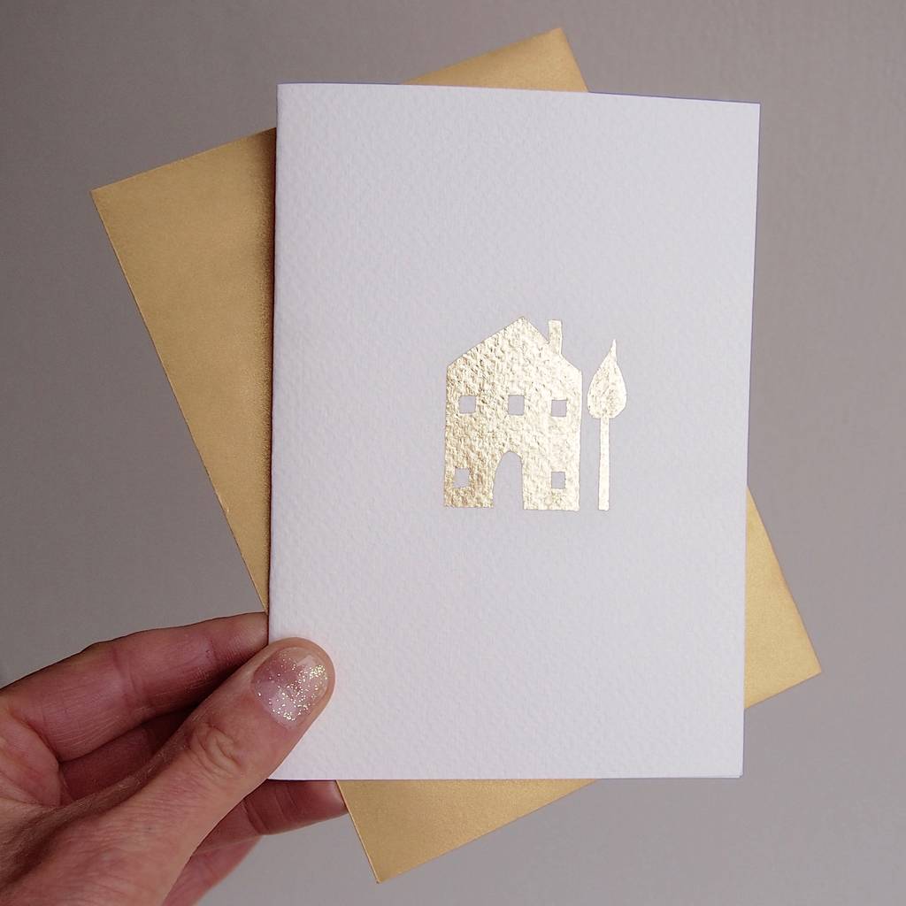 Handmade Gold Leaf New Home House Card, 1 of 8