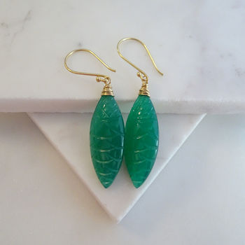 Emerald Green Onyx Earrings In Gold Vermeil, 2 of 2