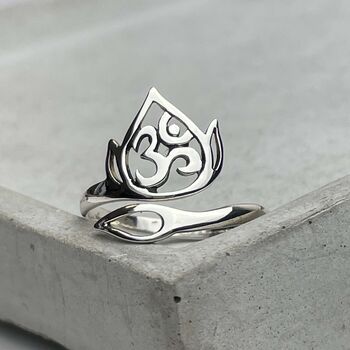 Silver Open Ring Om Lotus 925 Sterling Silver Jewellery, 2 of 9