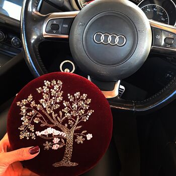 Gold Tree Maroon Velvet Round Clutch, 3 of 4