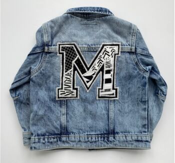 Personalised Varsity Letter Upcycled Denim Kids Jacket, 7 of 12