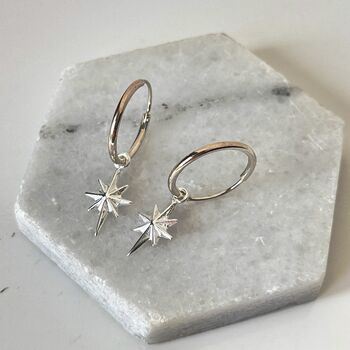 Sterling Silver North Star Hoop Earrings, 4 of 4