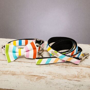 Thurlestone Rainbow Striped Bow Tie Collar And Lead Set, 2 of 5