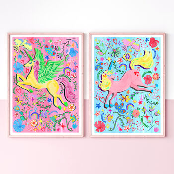 Colourful Pink Unicorn Nursery Print, 5 of 11