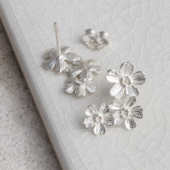 Sterling Silver Triple Flower Studs, 2 of 5