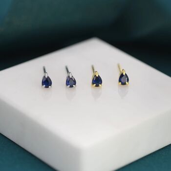 Extra Tiny Sapphire Blue Droplet Cz Stud Earrings, 4 of 10