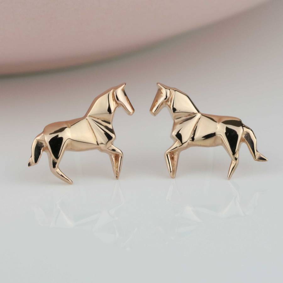 Silver And Rose Gold Plated Origami Horse Earrings, 1 of 6