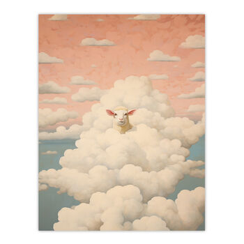 Head In The Clouds Sheep Fun Blue Pink Wall Art Print, 6 of 6