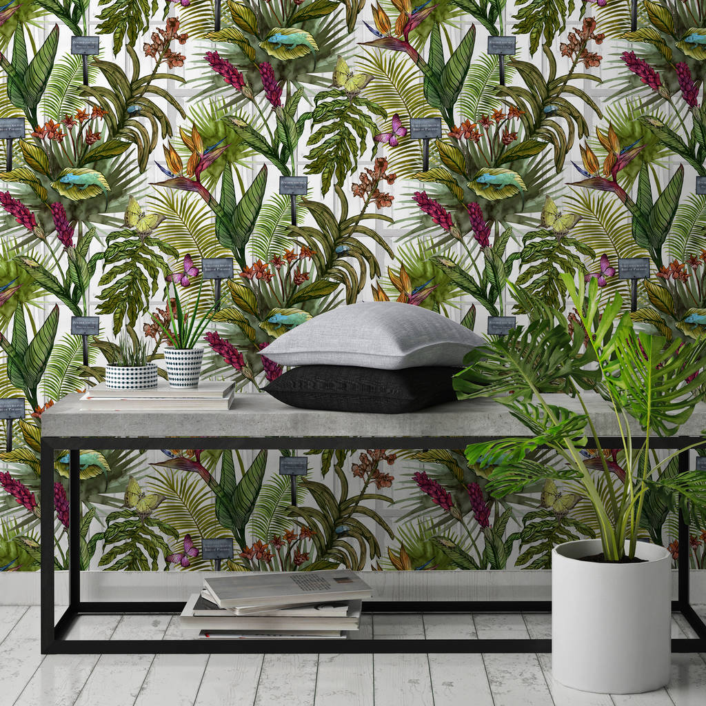 Glasshouse Tropical Botanical Print Wallpaper By Terrarium ...