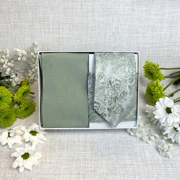 Wild Sage Floral Wedding Tie Set, 3 of 6
