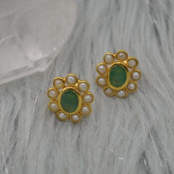 Pearl, Emerald Stud Earrings, 4 of 6